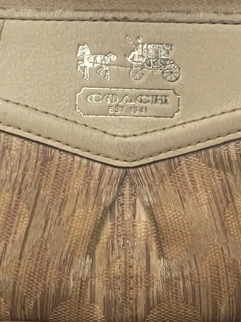Coach Brown Tan Signature Zip Wristlet